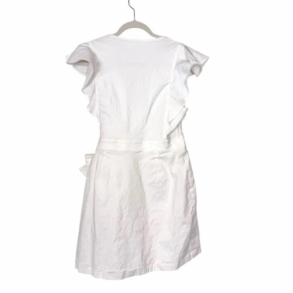 A.L.C. Sidelle white ruffle sleeve wrap dress 10 linen stretch V-neck mini Short - Picture 6 of 16